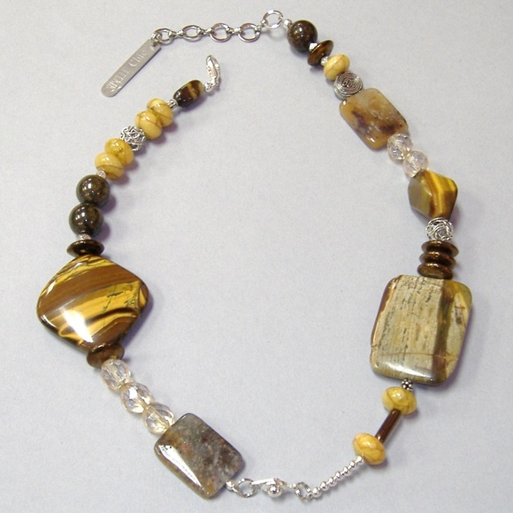 Brown Gemstone Beaded Necklace Chunky Jasper Tigers Eye Handmade Unique New Gift - Picture 2 of 5